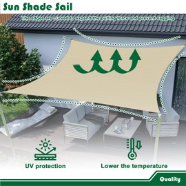 Goleray Sun Shade Sail 20'x20' Rectangle Shade Canopy Patio Cover UV Block Shade Cloth Awning Fabric for Backyard Pergola Garden Deck Carport Outdoor Activities, Beige