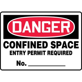Accuform MCSP124VS Adhesive Vinyl Safety Sign, Legend "Danger CONFINED Space Entry Permit Required NO.", 7" Length x 10" Width x 0.004" Thickness, Red/Black on White