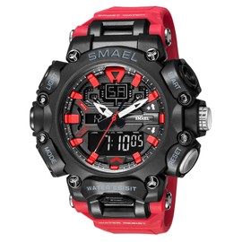 Men's Fashion Watch, Outdoor Sports Analog Digital Waterproof Electronic Watch, LED Backlight Multifunction Chronograph, Date Included, Alarm, Stopwatch, Red
