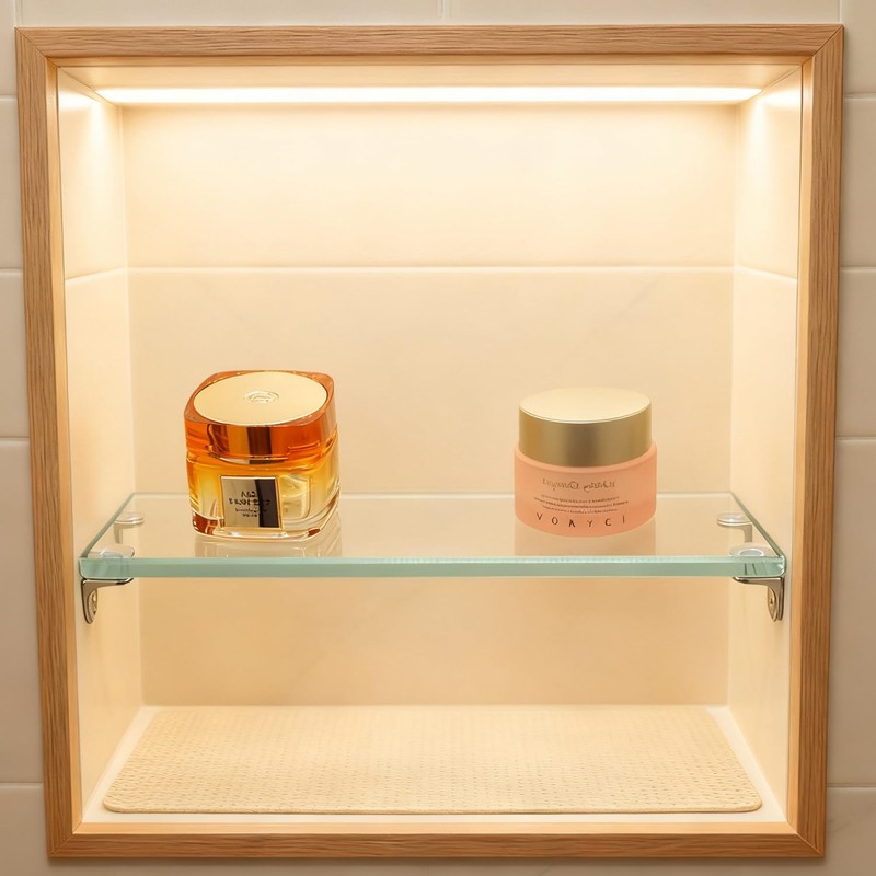 Biutimarden 11.81” Tempered Glass Niche Shelf with 4 Small Brackets