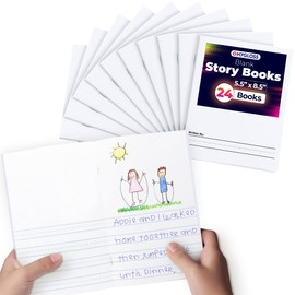 Hygloss 24 Pcs Blank Storybooks for Kids - Bulk Small Notebooks Journals White Soft Cover Notebooks - 5.5x8.5-24 Half-Lined Pages - Blank Books for Kids to Write Stories & Illustrate