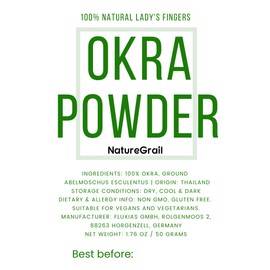 Okra Powder, Made From 100% Abelmoschus Esculentus - Pure, Natural Lady's Finger Powder - Net Weight: 1.76oz/50g