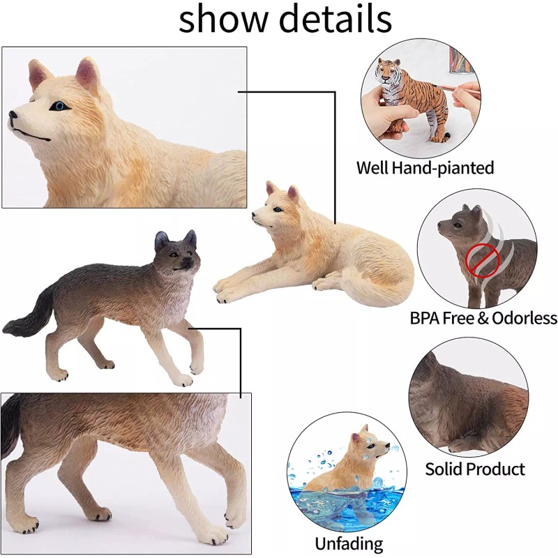 TOYMANY 8PCS Wolf Figures Forest Animals Toy Figurines - Plastic