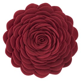 KINGROSE Handmade 3D Flower Decorative Throw Pillow Round Cushion for Bed Living Room Wedding 14 Inches Round Red