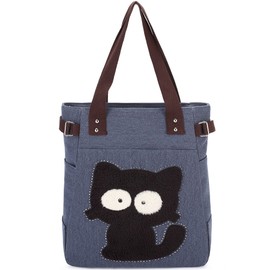 KAUKKO Women Canvas Handbag Shoulder Bag Cat Big Tote Bag