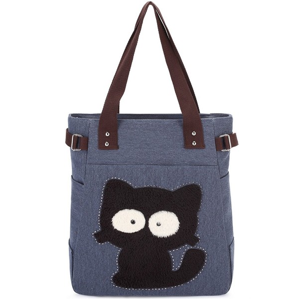 KAUKKO Women Canvas Handbag Shoulder Bag Cat Big Tote Bag