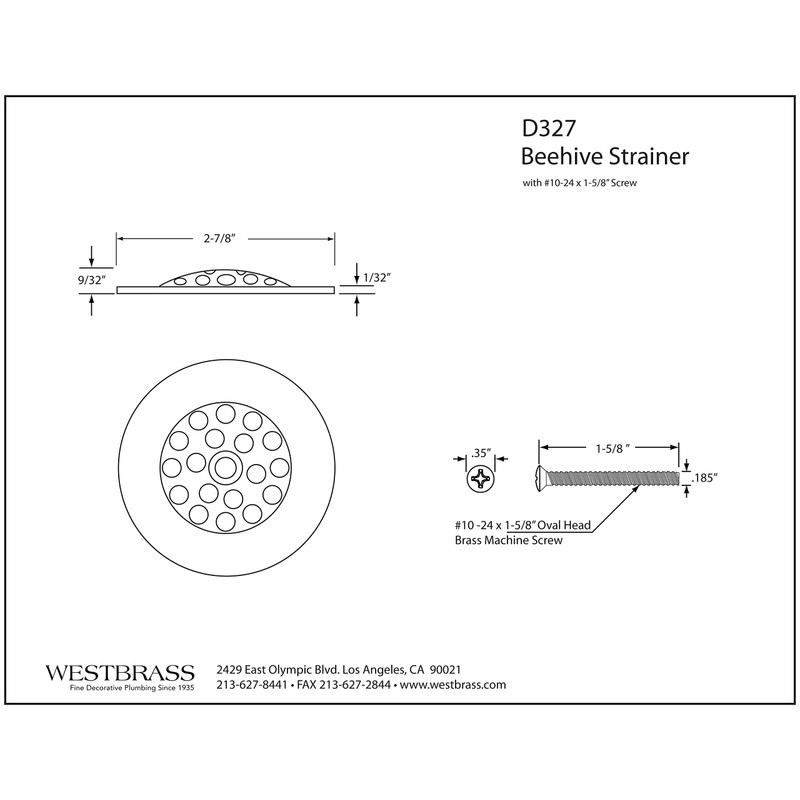Westbrass Gerber Style Bee-HiveTub Strainer Grid with Screw, Oil Rubbed
