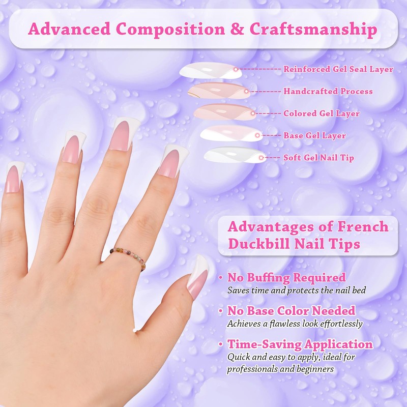 outopen 120pcs Duck Nail Tips Short Caramel Pink French Duck