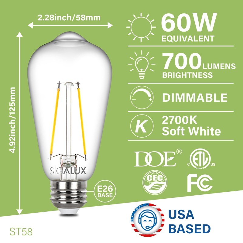 Sigalux EcoBright, T20 Compliant LED Edison Light Bulbs,E26 LED Bulb