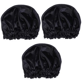 Beavorty 3pcs Silk Double Satin Sleeping Drawstring Hair Organizing Hat for Women Soft and Bonnet to Protect Curly Hair While Sleeping Black Color and Styling