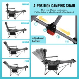 #WEJOY 2-in-1 Reclining Camping Chair with Footrest for Adults Folding Lounge Chair with Adjustable Backrest Lightweight Camping Chairs Heavy Duty Camp Chairs for Outdoor (1, Grey Black)