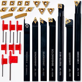 Lathe Threading-Tool Bit Set 21pcs - 7pcs 3/8" Turning Holder Boring Bars / 14pcs Indexable Carbide Inserts Golden CCMT060204 DCMT070204 11IR A60 MGMN200-G for Cutting Tool…