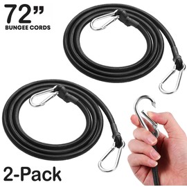 3FT/6FT Long Elastic Bungee Cords with Carabiner Clips, Heavy Duty 36"/72" Bungee Straps with Hooks Tie Downs Luggage Rope for Camping Motorcycle Car Trunks Tarps Bike Rack Tent (2PCs 72-Inch)