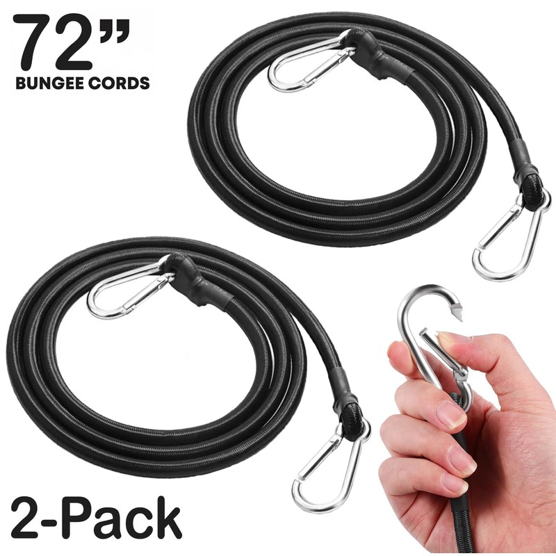 3FT/6FT Long Elastic Bungee Cords with Carabiner Clips, Heavy Duty