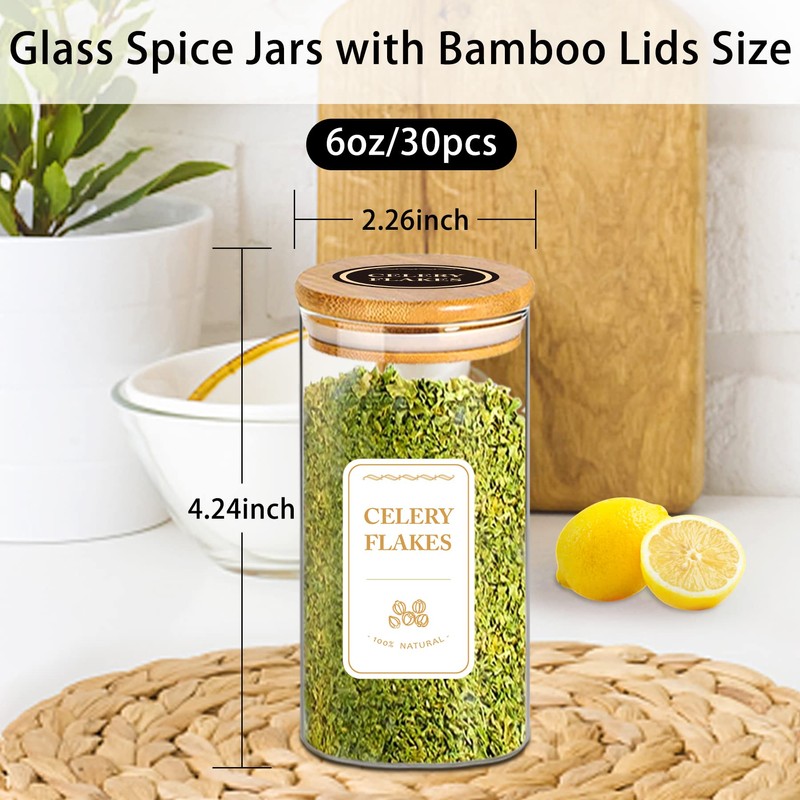 BGraceyy Spice Jars with Labels, 30Pcs 6oz Glass Spice Jars
