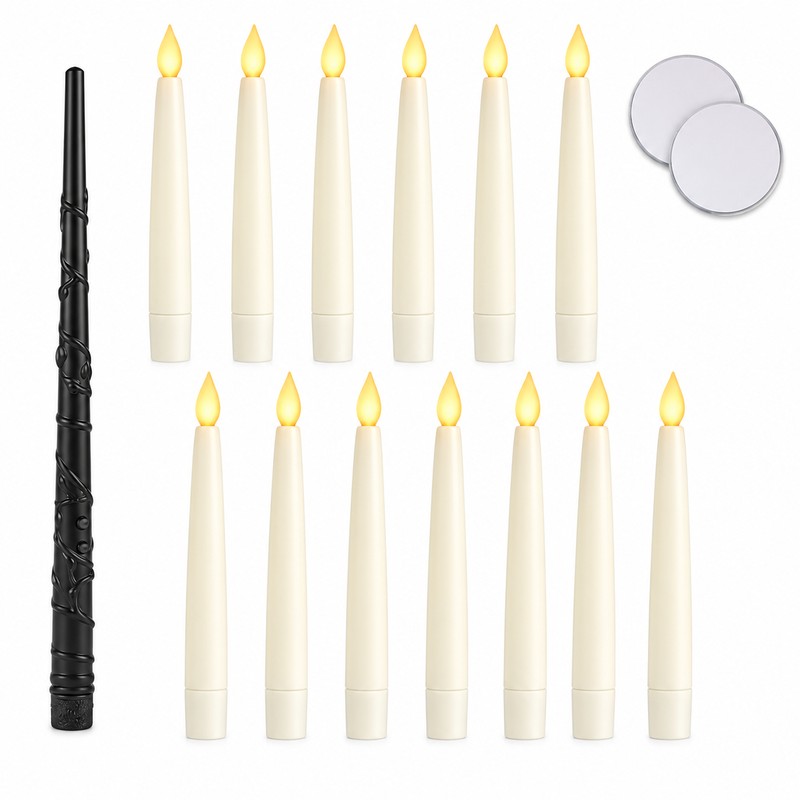 Floating LED Candles with Magic Wand – Warm Flickering Flameless
