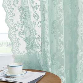 Pastel Turquoise Lace Curtains 72 Inch Length 2 Panels Light Teal Paisley Lace Curtains for Living Room Bedroom Rod Pocket Light Filtering French Window Drapes Aqua Sea Ocean Beach Decor, 52x72
