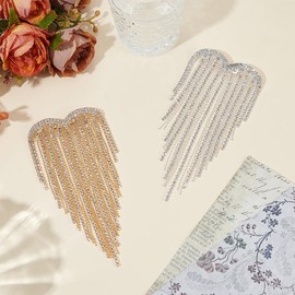 PLIGREAT 2 Pcs Heart Tassel Brooch Pins, Crystal Rhinestones Tassel Brooches Silver Gold Sparkly Heart Charm Brooch Love Shape Corsage Lapel Pin for Wedding Party Dance Banquet Jewelry