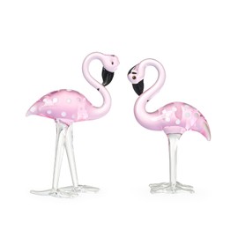 LONGWIN Hand Blown Glass Mini Flamingo Figurines - 2 Pcs/Pair Hand Made Art Glass Flamingo Animal Sculpture Collectible Figurine Home and Wedding Centerpiece Decor Gift Idea
