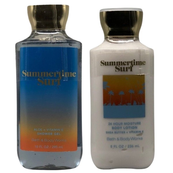 Bath and Body Works Gift Set of 10 oz Shower Gel and 8 oz Lotion (Summertime Surf)