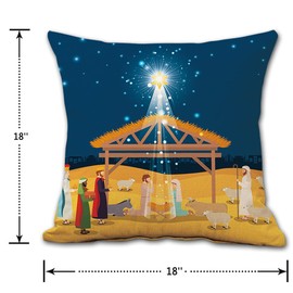 Jesus Throw Pillow Cover Holy Nativity Christmas Pillow Case Nativity Scene Throw Pillow Cover Christmas Pillowcase Decoration for Car Sofa Office Bed Room Birth of Jesus Pillow Cover 18'' x 18''
