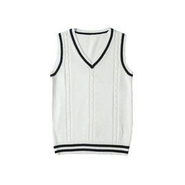 Blostirno Women's Knit V-Neck School Vest, Student Uniform, Solid Color, Loose Fit, white
