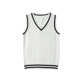 Blostirno Women's Knit V-Neck School Vest, Student Uniform, Solid Color, Loose Fit, white