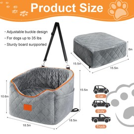 XIEEAOZEE Dog Car Seat for Small Medium Dogs, Memory Foam Booster Dog Seat for Dogs up to 35 lbs, Elevated Pet Car Seat, Travel Safety Car Seat with Washable Removable Cover, Storage Pockets (Gray)