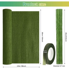 12 rollos de hojas de papel crepé de 8 pies, rollos de papel crepé de 10 pulgadas, 103 piezas, kit de arreglo floral, cinta floral verde, tallos de alambre floral, cortador de alambre para coronas de flores (colores arcoíris)