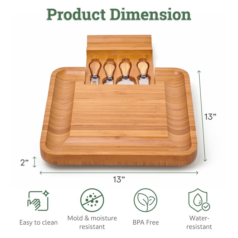 Dynamic Gear Bamboo Charcuterie Cheese Board Set with Knives -