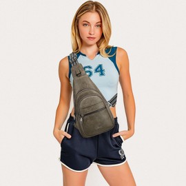 7L Sling Bags for Women Men Crossbody Bags Fanny Packs Chest Bags for Travel Sports Hiking Faux Leather Grey