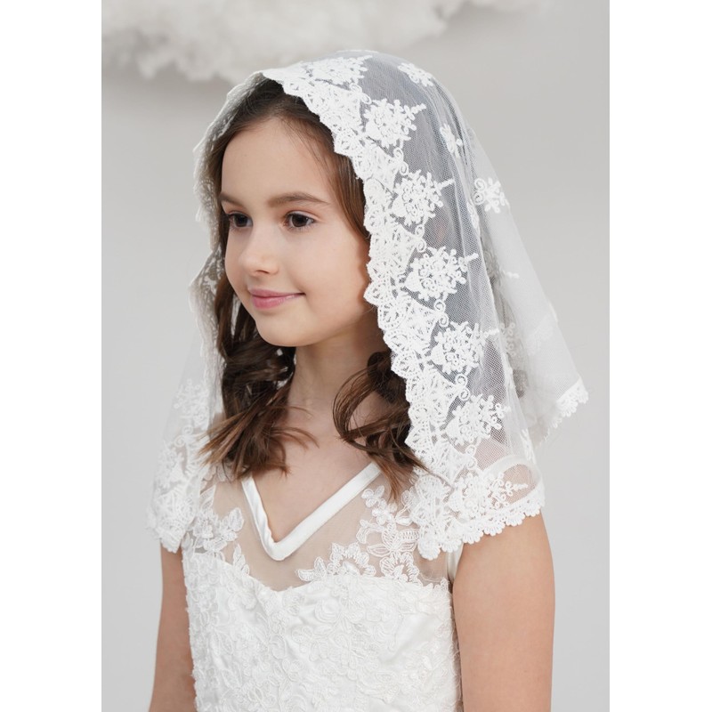 Leimandy Girls First Communion Veil - Lace Mantilla Veil for