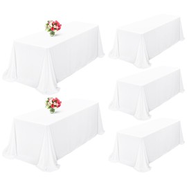 Showgeous 5 Pack White Tablecloths for 8 Foot Rectangle Tables 90 x 156 Inch Rectangular Tablecloth, Bulk Polyester Fabric Table Clothes Washable Long Table Covers for Wedding Party Buffet Restaurant