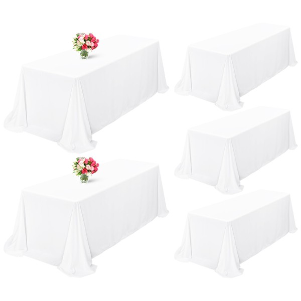Showgeous 5 Pack White Tablecloths for 8 Foot Rectangle Tables