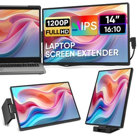 Dopesplay Laptop Screen Extender, 14" FHD 1200P IPS External Portable Monitor for Laptop, Plug & Play Dual Screen Monitor for 14"-17" Laptops, Compatible with Mac, Wins, Chrome, Android, Dex