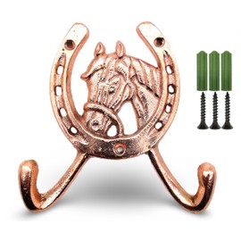 5MOONSUN5's Handcrafted Copper Rustic Ranch Horse Head Hook Coat Hooks Rack Towel Horseshoe, Coat Hook,Hat Hook Wall Mounted,Wall Hook,Coat Hanger,Hooks for Bath,Kitchen,Garage