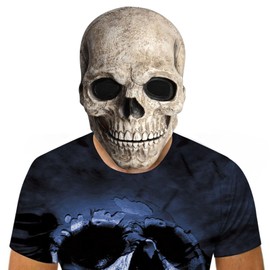 Kurmingary Scary Skull Mask with Moving Jaw, Creepy Latex Skeleton Head Mask with Movable Mouth for Cosplay Party Props - Grey