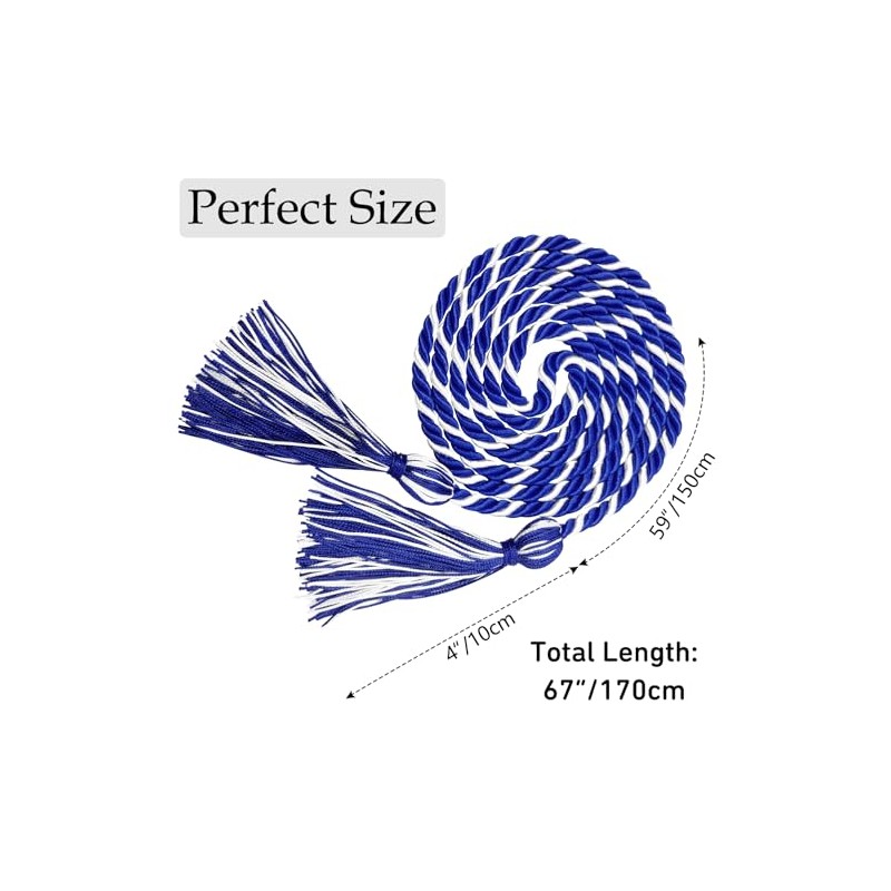 Graduation Honor Cords Royal Blue and White Graduation Cords, 67"