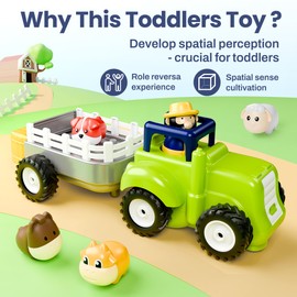 iPlay, iLearn Baby Farm Tractor Toy, Cool Remote Control Truck Toy for Toddler 2-3, Infant Music RC Animal Trailer W/Sound, Easter Birthday Gift for 18 24 Month 2 3 4 Year Old Boy Girl Kid Children