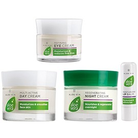 LR ALOE VIA Aloe Vera Facial Care Set (Day, Night, Eye Cream & Lip Balm)