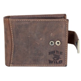 Men's Brown Natural Leather Wallet with a Shark, brown, Minimalist