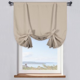 DONREN Short Curtains 45 Long - Bathroom/Kitchen/Glass Door Roll Up Window Tie Up Shades for Small Window (1 Panel, Taupe, 34 inches W x 45 inches L)