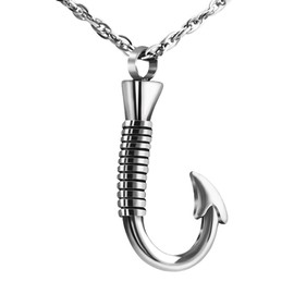 Fishing Hook Urn Necklace for Ashes Cremation Jewelry for Ashes Stainless Steel Ashes Necklace Memorial Urn Pendant for Men