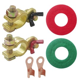 Feuaue 2x Solid Brass Battery Terminal Connector Top Post End Clamps Set Suitable for Heavy-duty Trucks, Vans, Cars, Marine Boats, Engineering Machinery, 19mm Positive Post, 17mm Negative Post