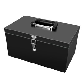 Peastorm Small Steel Metal Tool Box, Lockable Storage Box for Storing Valuable Items, Office Documents, Garage Tools (12" Black)