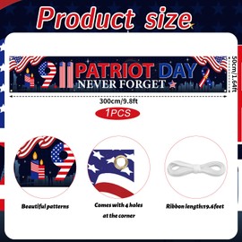 Inisajace 911 Patriot Day Decorations, Patriot Day We Will Never Forget Yard Banner Decor, Patriotic Large Yard Sign Supplies for Home Office Indoor Outdoor, 9.8x1.6 Ft