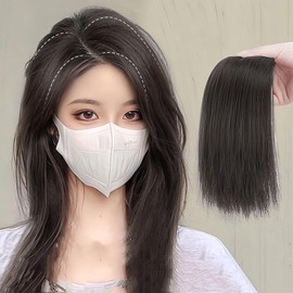 MISS FANCY Partial Wigs (2 Pieces) Neckline Wig, Hair Extension, Point Wig, Piece Cover, Increased Volume, Hair Extension (Dark Brown, 3.9 inches (10 cm)