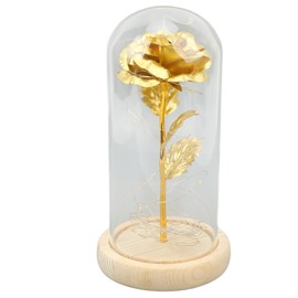 Rose in Glass Dome Lucky Beautiful Symbolism Romantic Enchanted Rose Romantic Gifts with LED Light for Valentine 's Day Gold Leaf Rose Golden