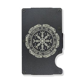Morale Tags Viking Norse Helm of Awe Aegishjalmur Till Valhalla Engraved Metal RFID Blocking Tactical Minimalist Wallet w/Money Clip