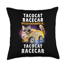 Tacocat Racecar Spelled Backwards Funny Mexican Car Taco Cat Throw Pillow
